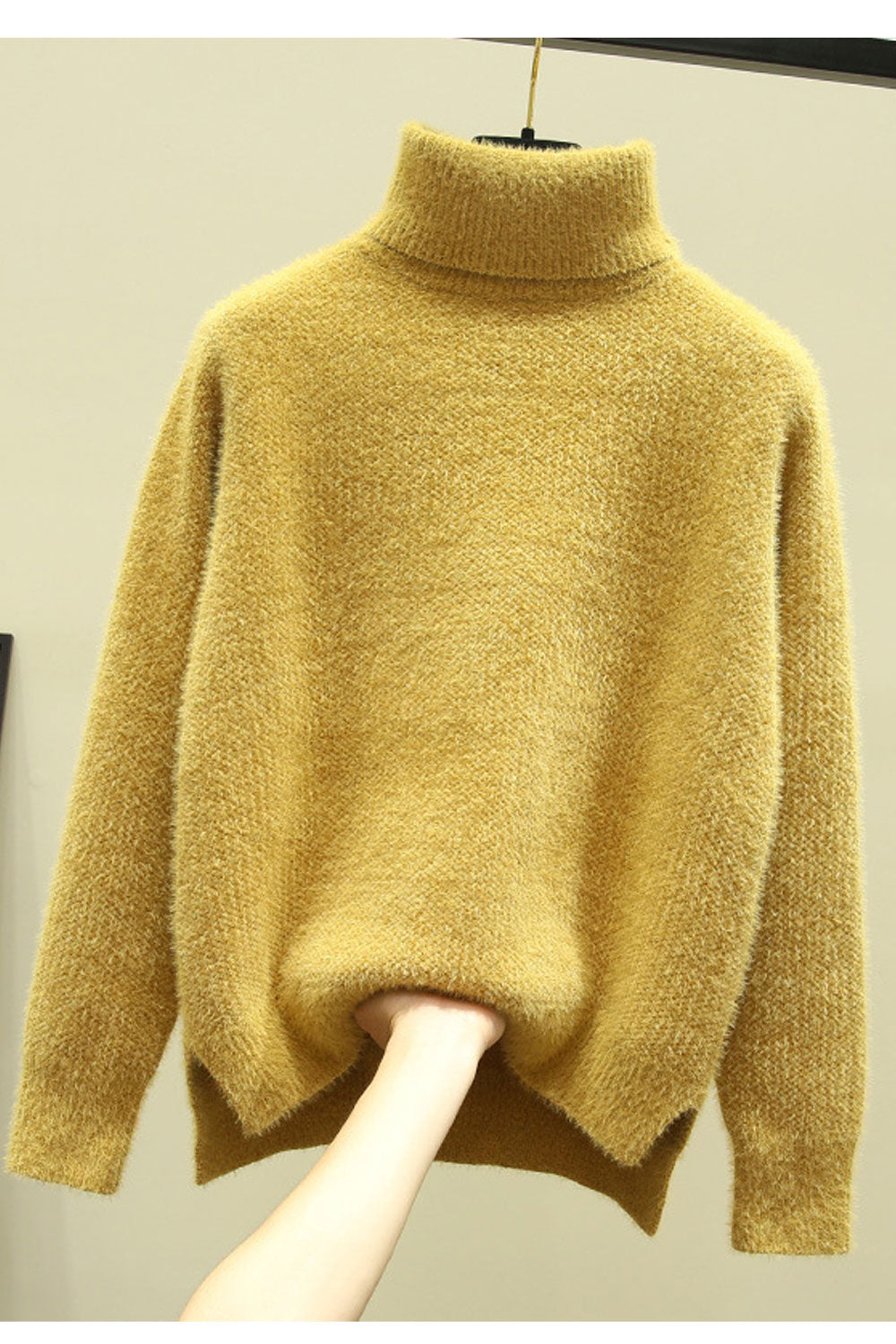 Women Comfortable High Neck Thick Windproof Solid Colored Lovely Sweater