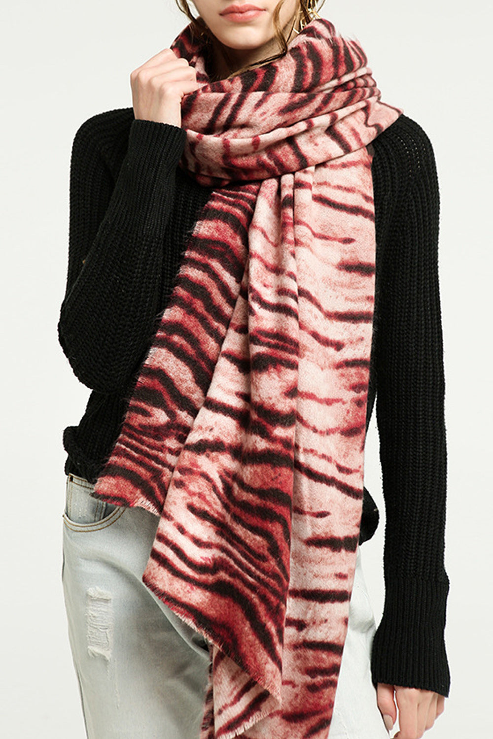 Women Tiger Pattern Long Length Breathable Winter Cozy Muffler