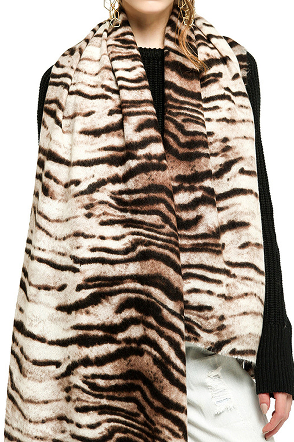 Women Tiger Pattern Long Length Breathable Winter Cozy Muffler