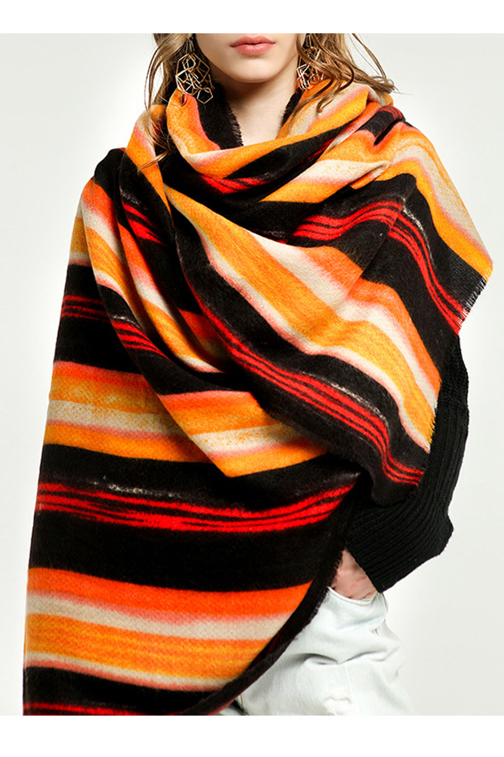 Women Pretty Striped Pattern Fashionable Warm Muffler