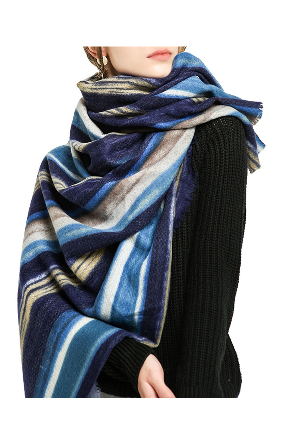 Women Pretty Striped Pattern Fashionable Warm Muffler