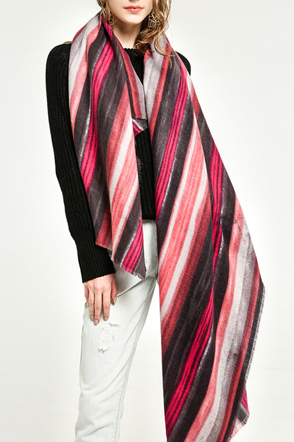 Women Pretty Striped Pattern Fashionable Warm Muffler