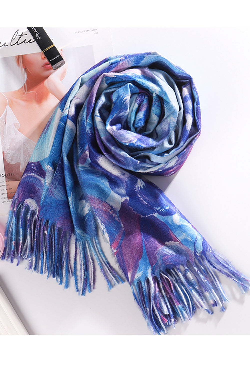 Women Beautiful Flower Printed Tassel Hem Cozy Muffler