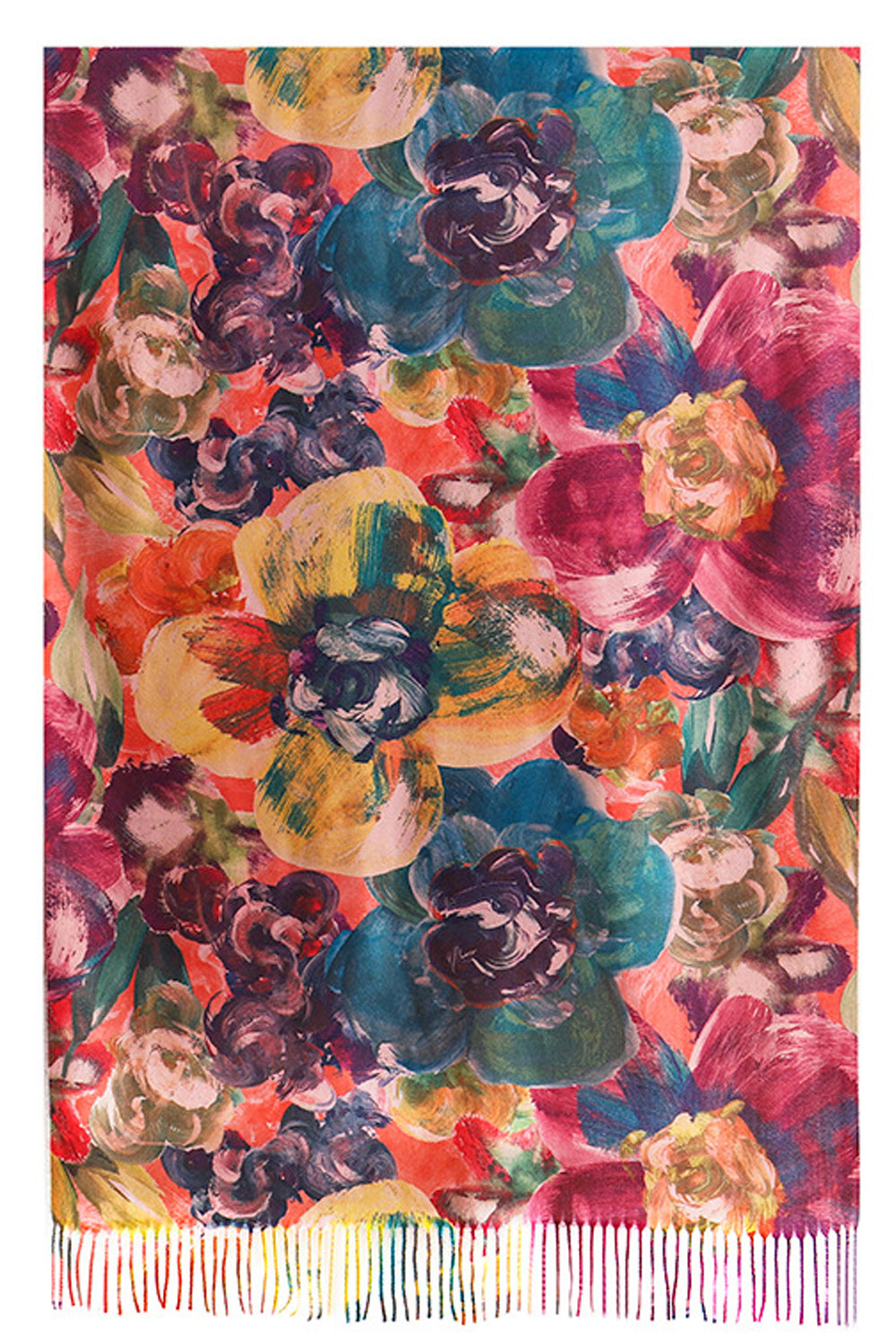 Women Beautiful Flower Printed Tassel Hem Cozy Muffler