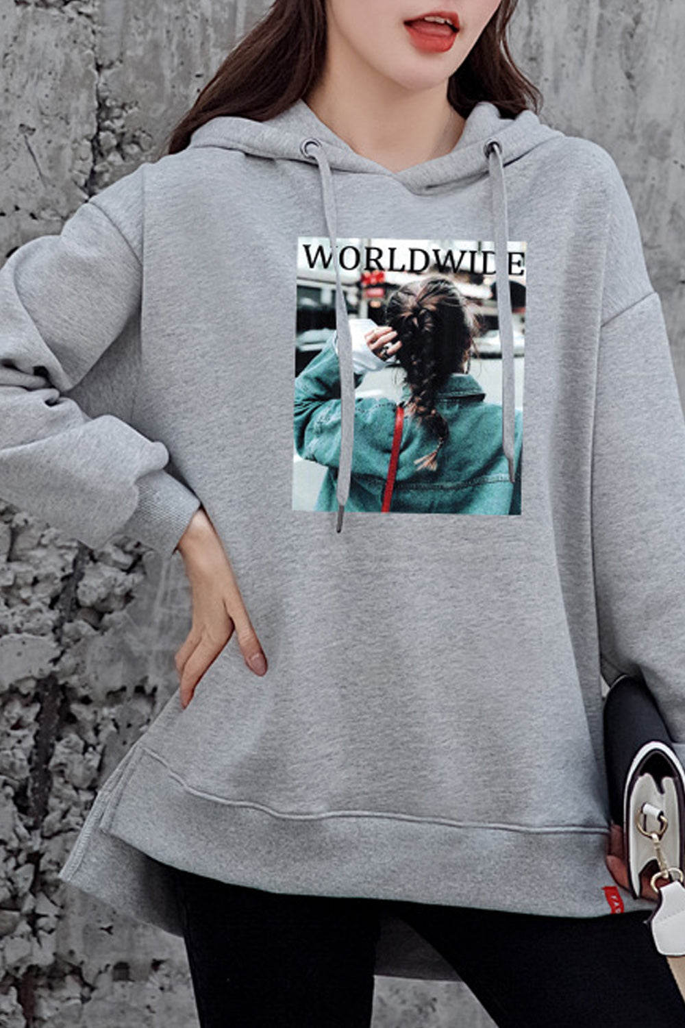 Women Long Sleeve Pretty Printed Style Ribbed Cuff Hoodie