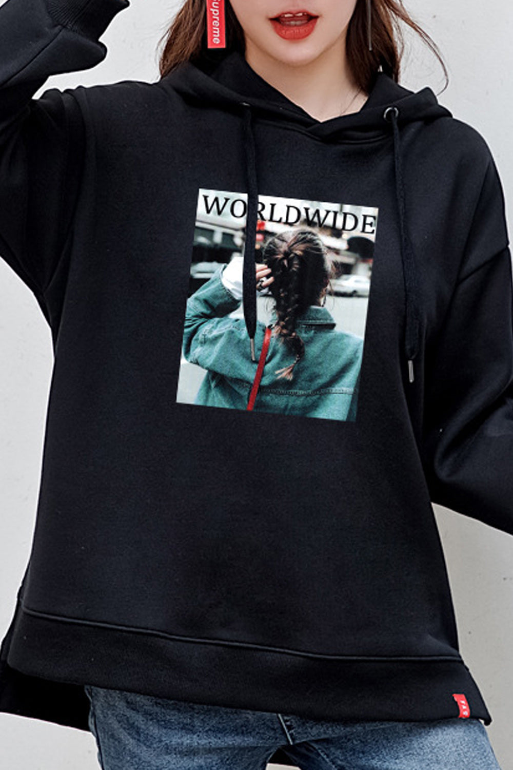 Women Long Sleeve Pretty Printed Style Ribbed Cuff Hoodie