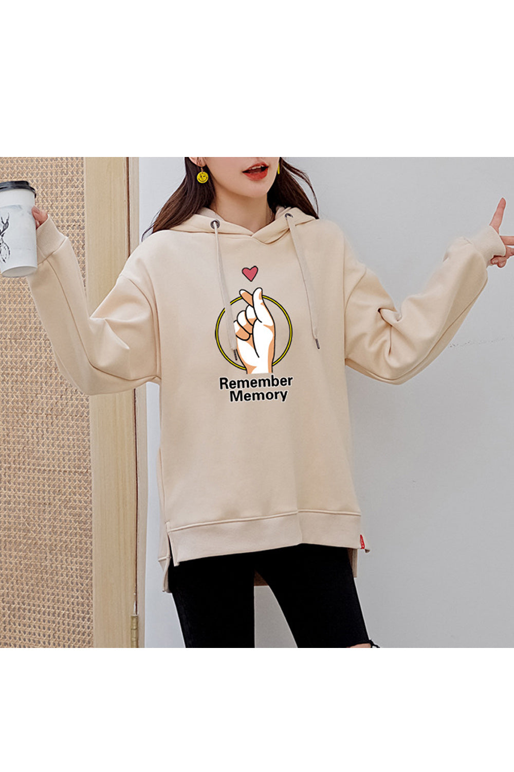 Women Printed Pattern Long Sleeve Mid Length Warm Hoodie