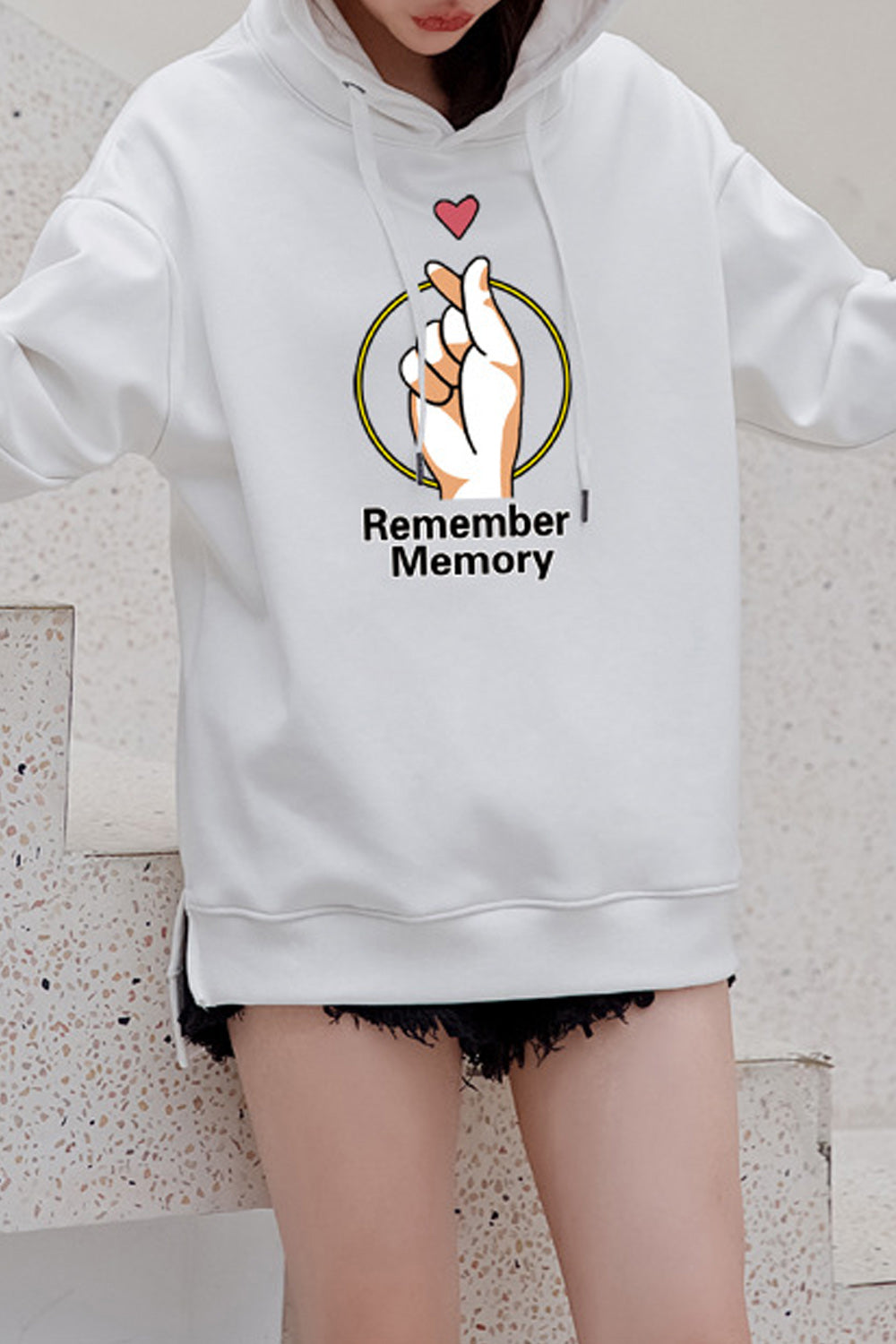 Women Printed Pattern Long Sleeve Mid Length Warm Hoodie