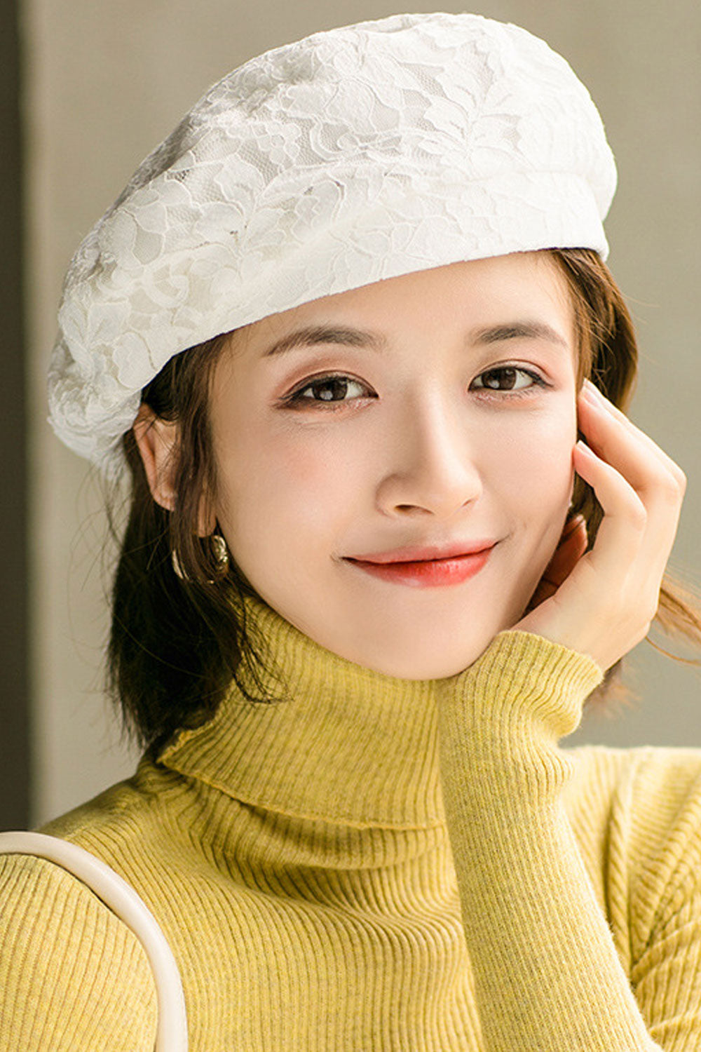 Women Flower Lace Solid Pattern Beautiful Winter Beret Hat