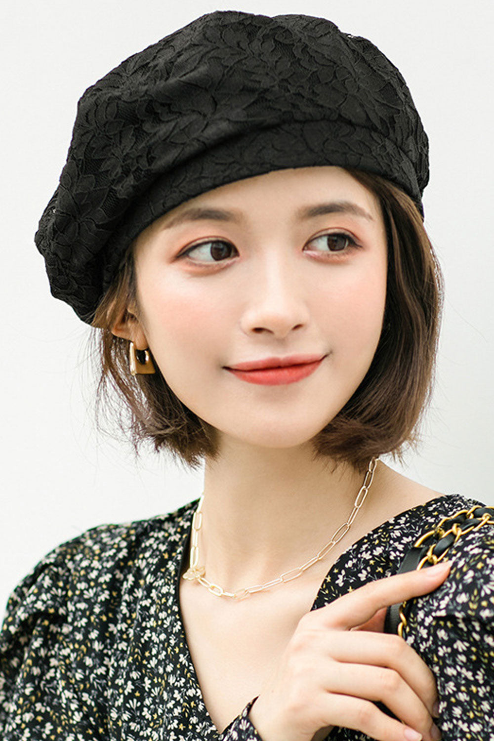 Women Flower Lace Solid Pattern Beautiful Winter Beret Hat