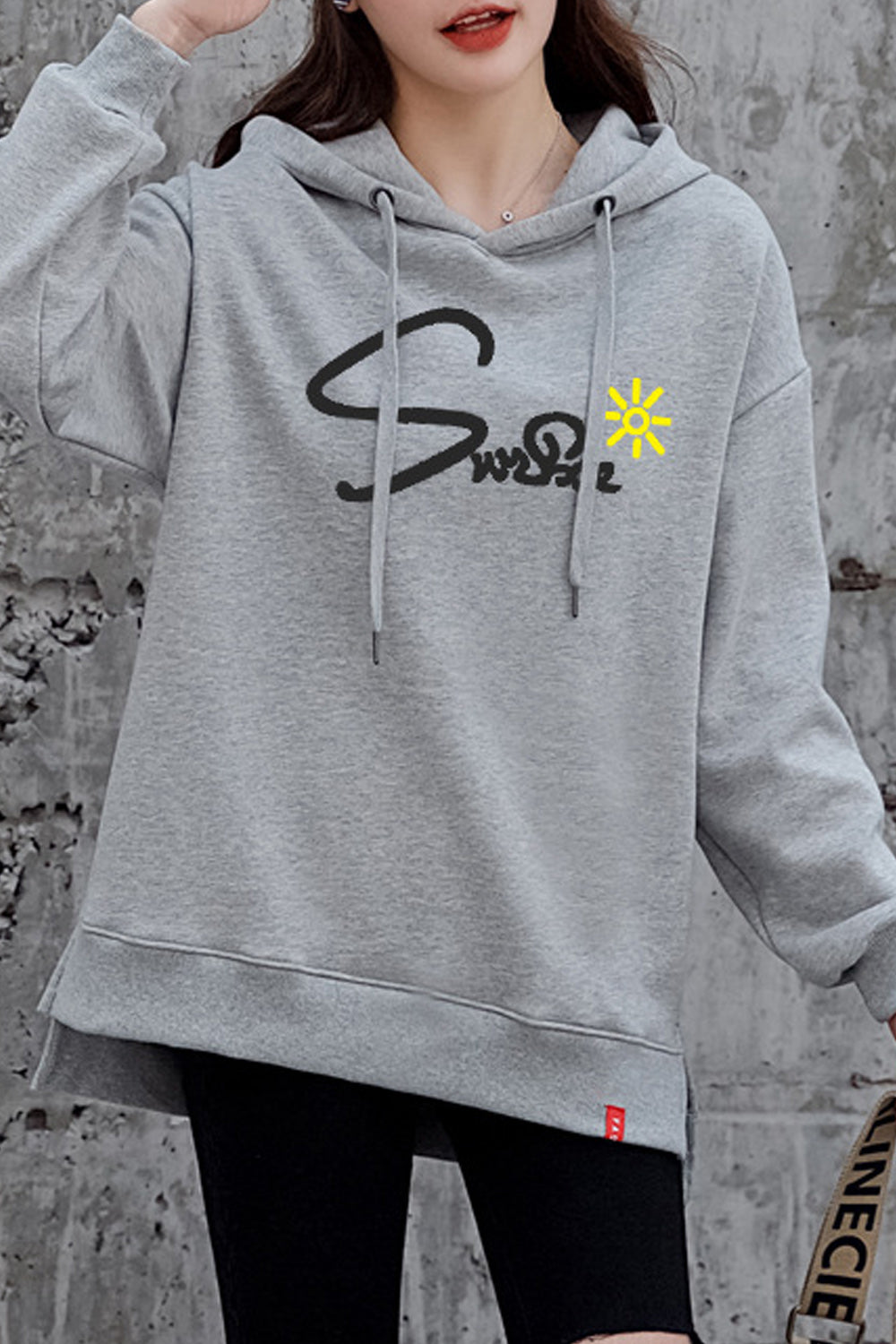 Women Letter Print Long Sleeve Drawstring Thick Hoodie