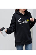 Women Letter Print Long Sleeve Drawstring Thick Hoodie