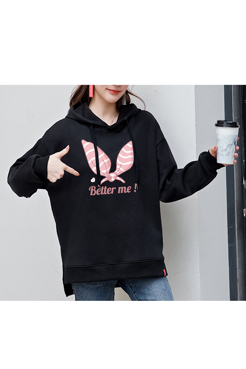 Women Lovely Printed Style Ribbed Cuff Cozy Breathable Hoodie