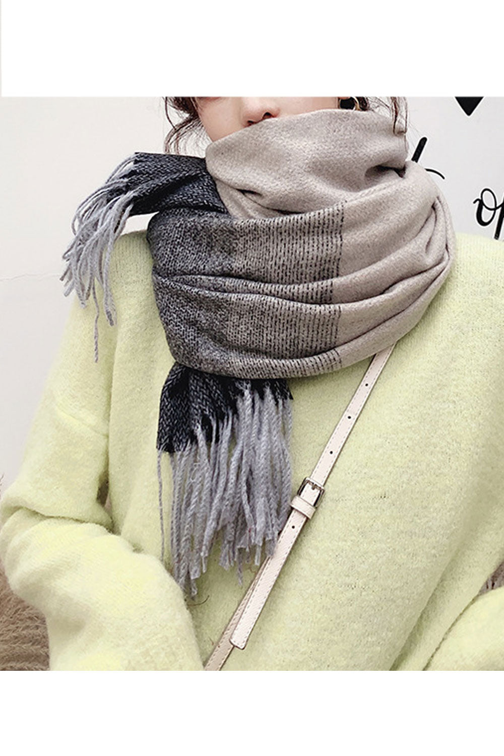 Women Beautiful Tassel Decorated Solid Pattern Warm Muffler