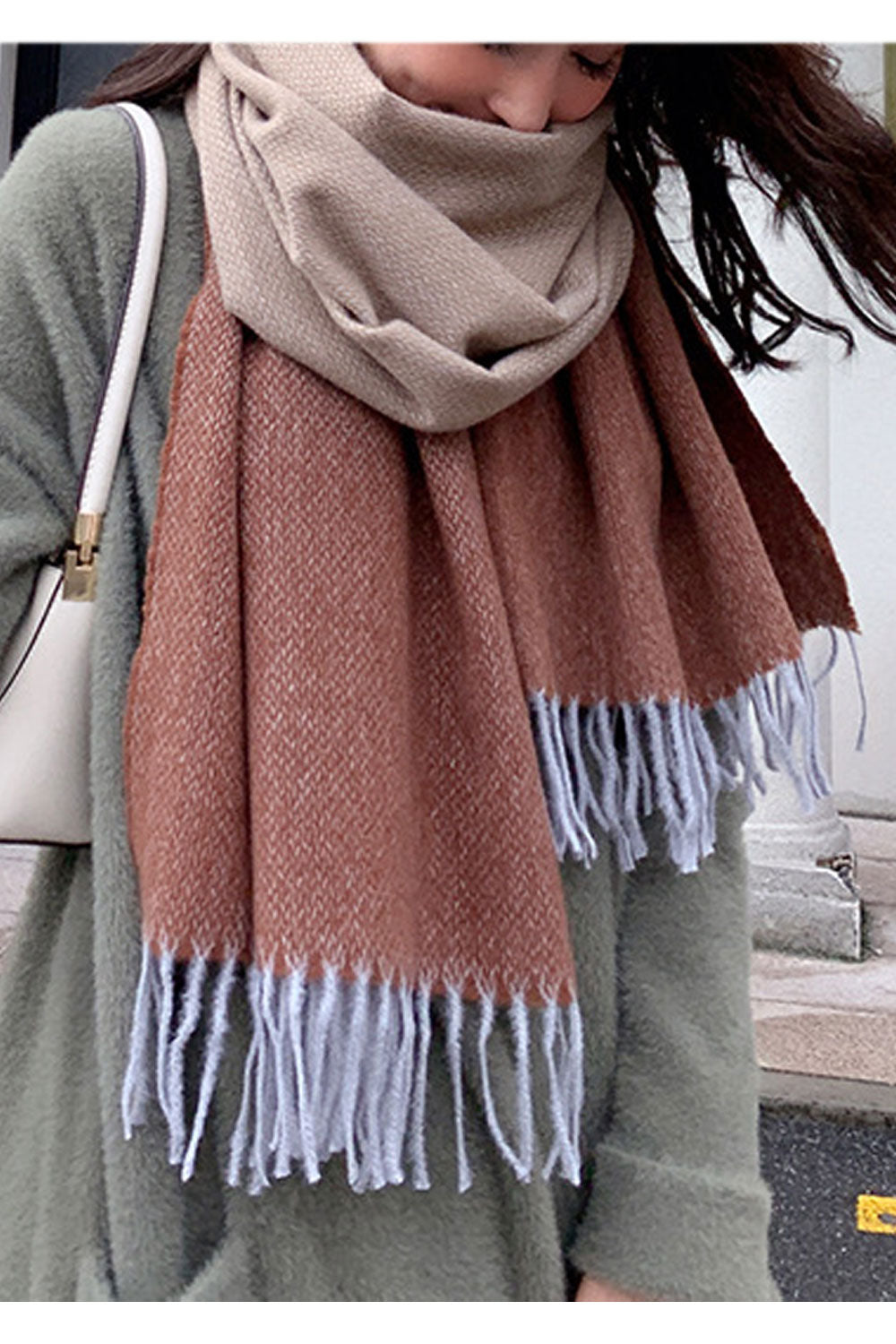 Women Beautiful Tassel Decorated Solid Pattern Warm Muffler