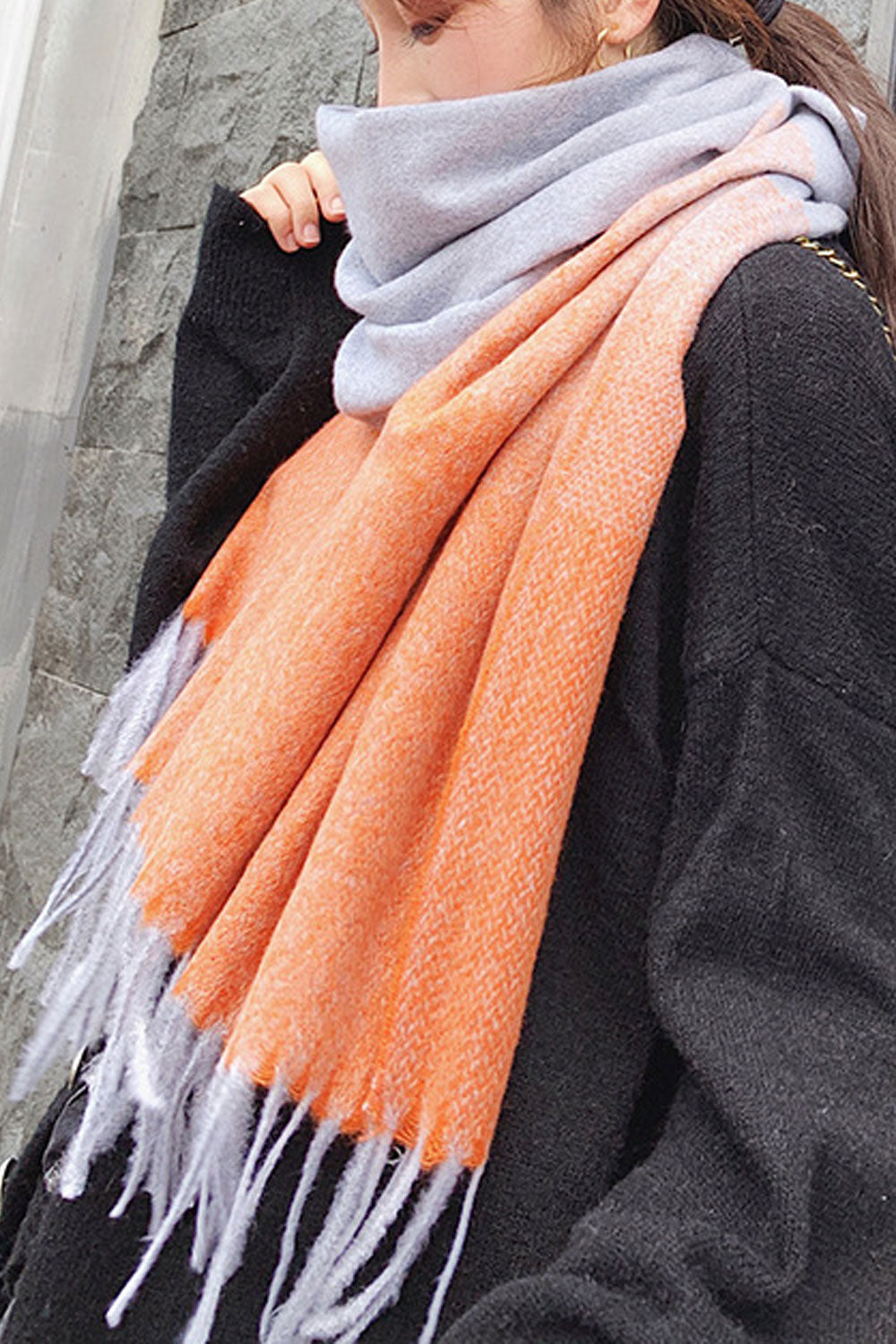 Women Beautiful Tassel Decorated Solid Pattern Warm Muffler