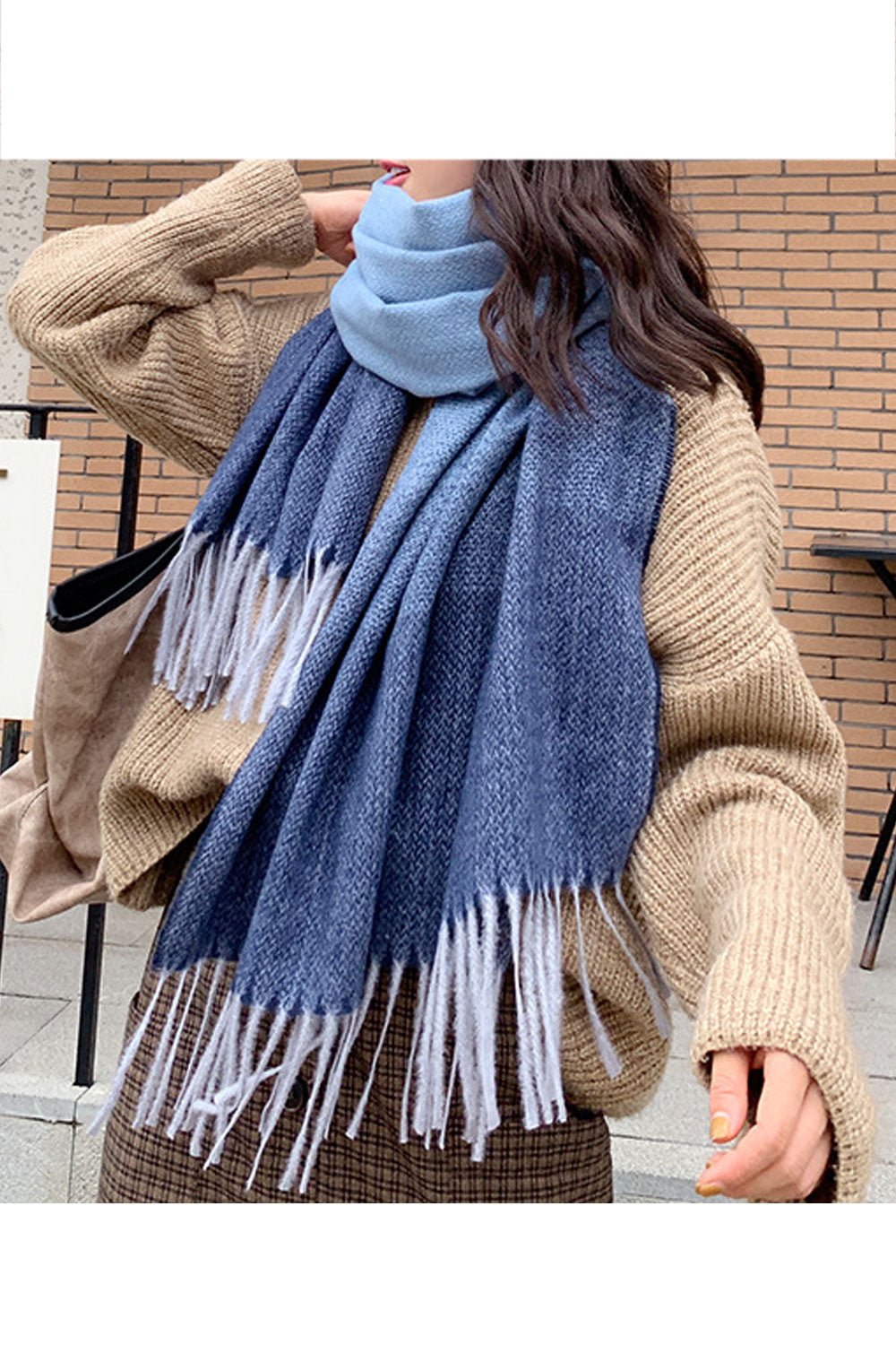 Women Beautiful Tassel Decorated Solid Pattern Warm Muffler