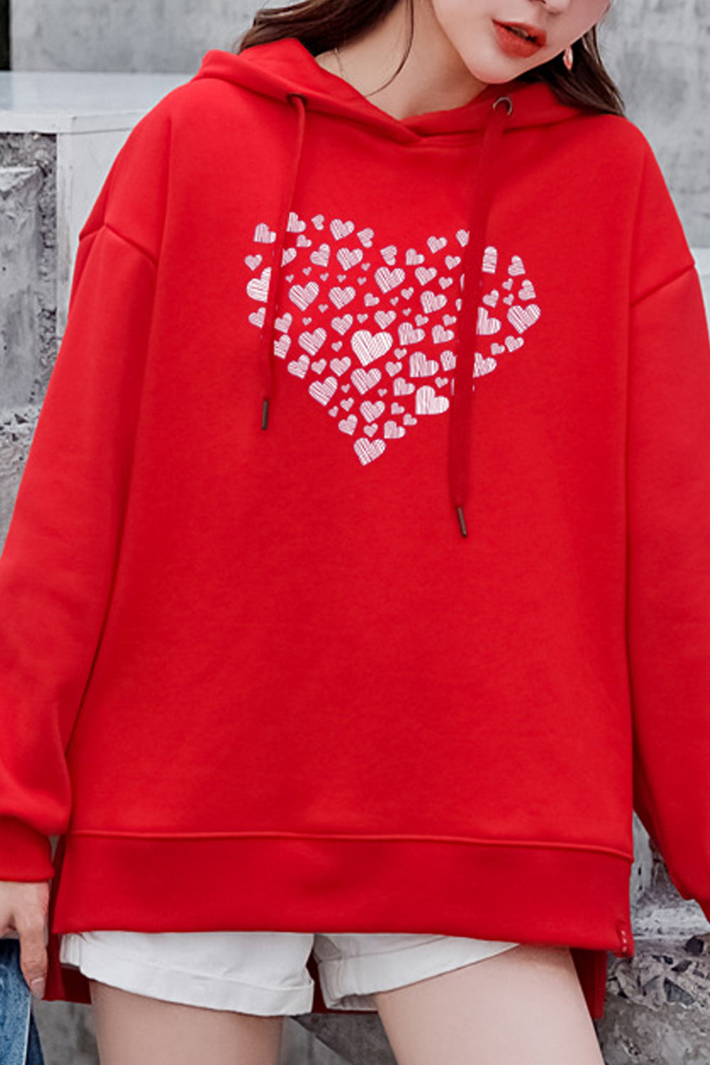 Women Pretty Heart Printed Warm Long Sleeve Convenient Hoodie