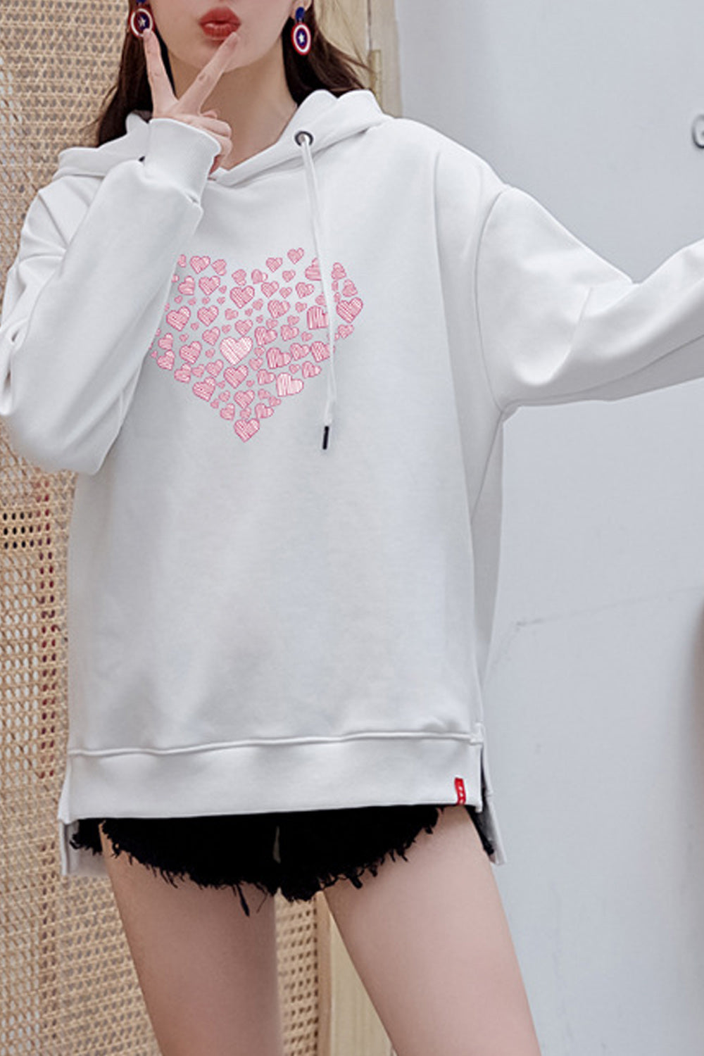Women Pretty Heart Printed Warm Long Sleeve Convenient Hoodie