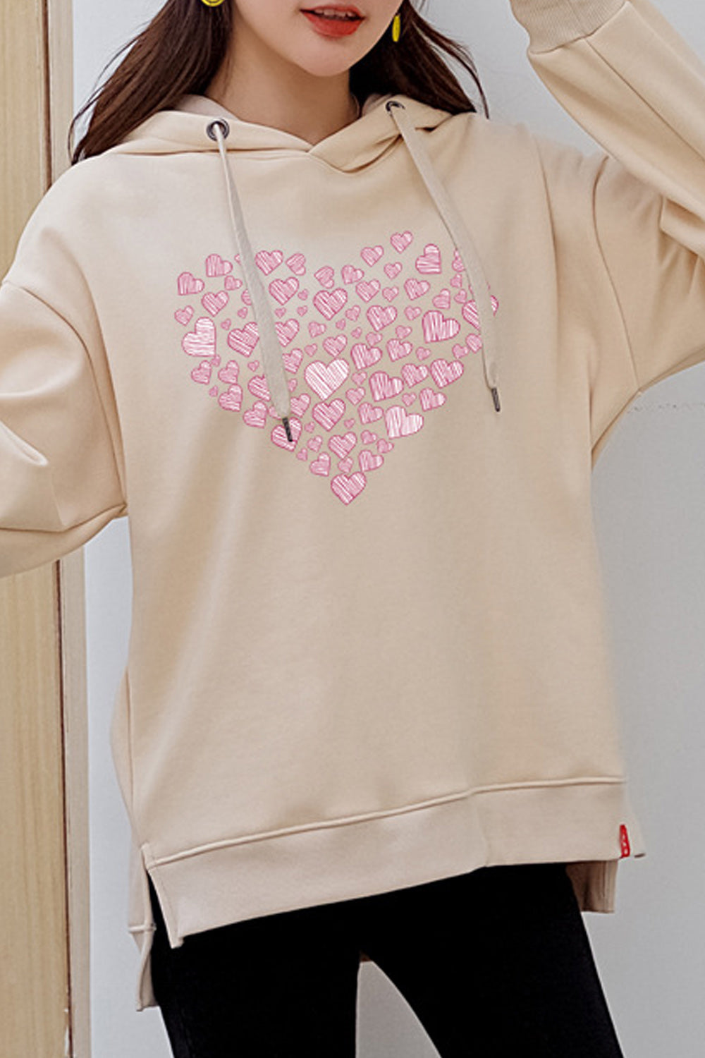 Women Pretty Heart Printed Warm Long Sleeve Convenient Hoodie