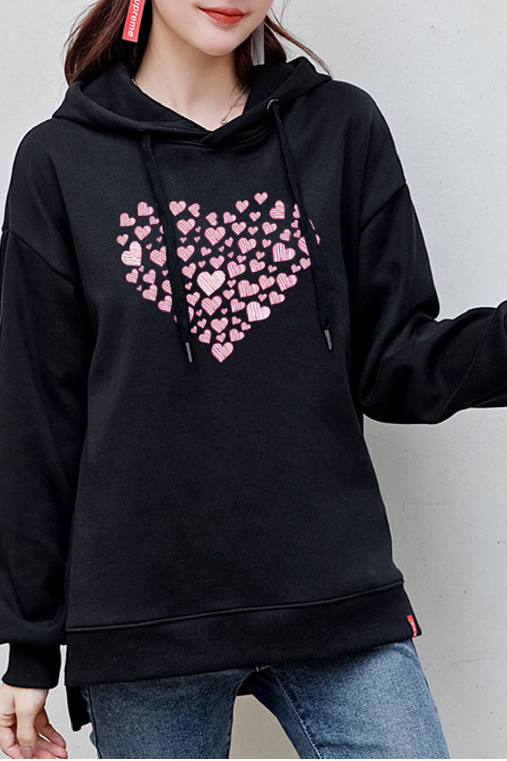 Women Pretty Heart Printed Warm Long Sleeve Convenient Hoodie