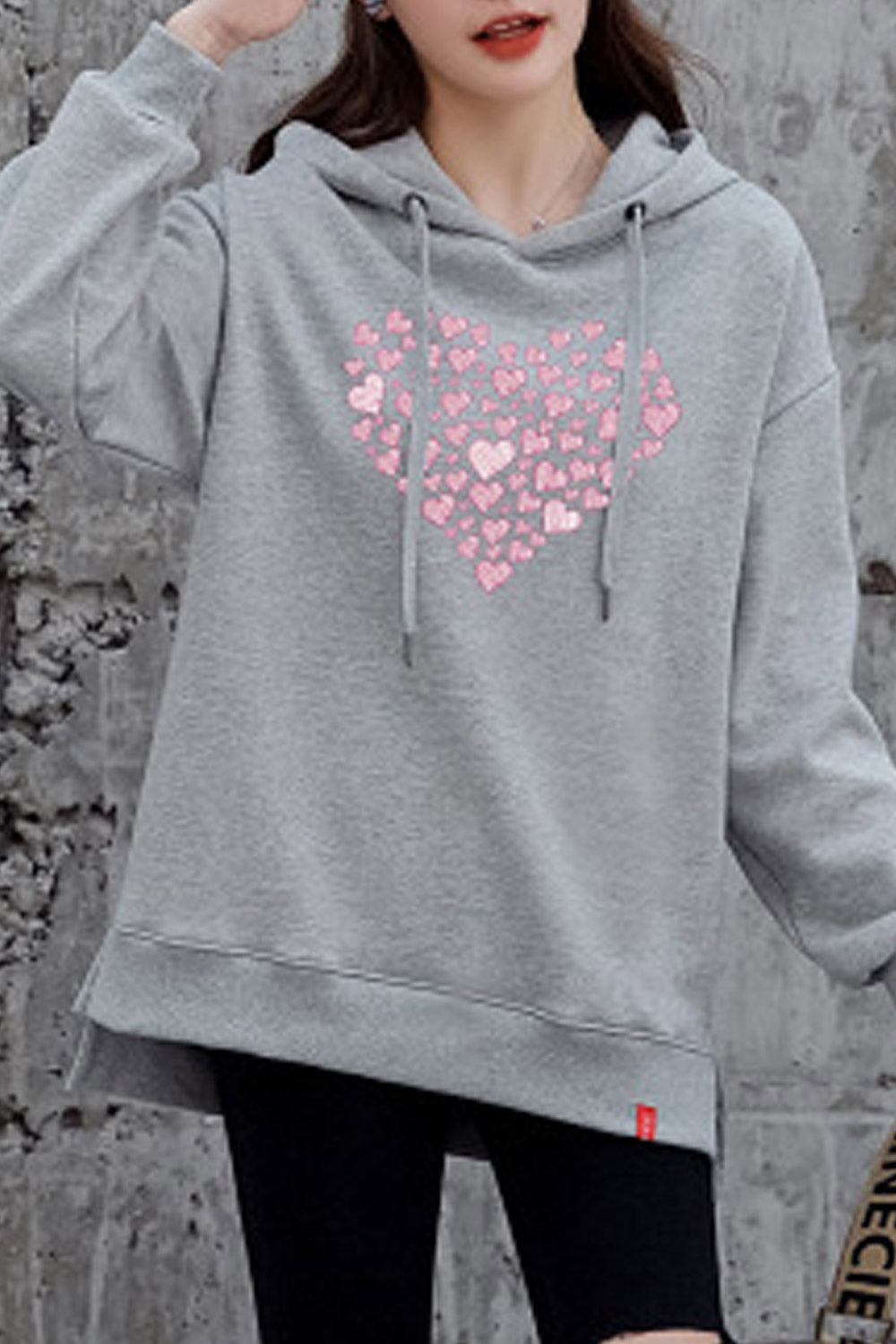 Women Pretty Heart Printed Warm Long Sleeve Convenient Hoodie