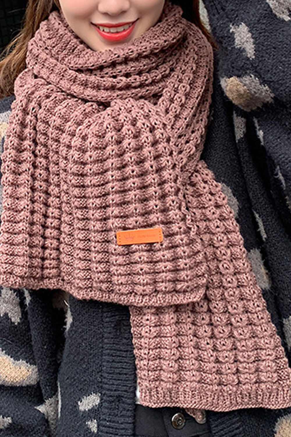 Women Solid Colored Knitted Warm Thick Muffler