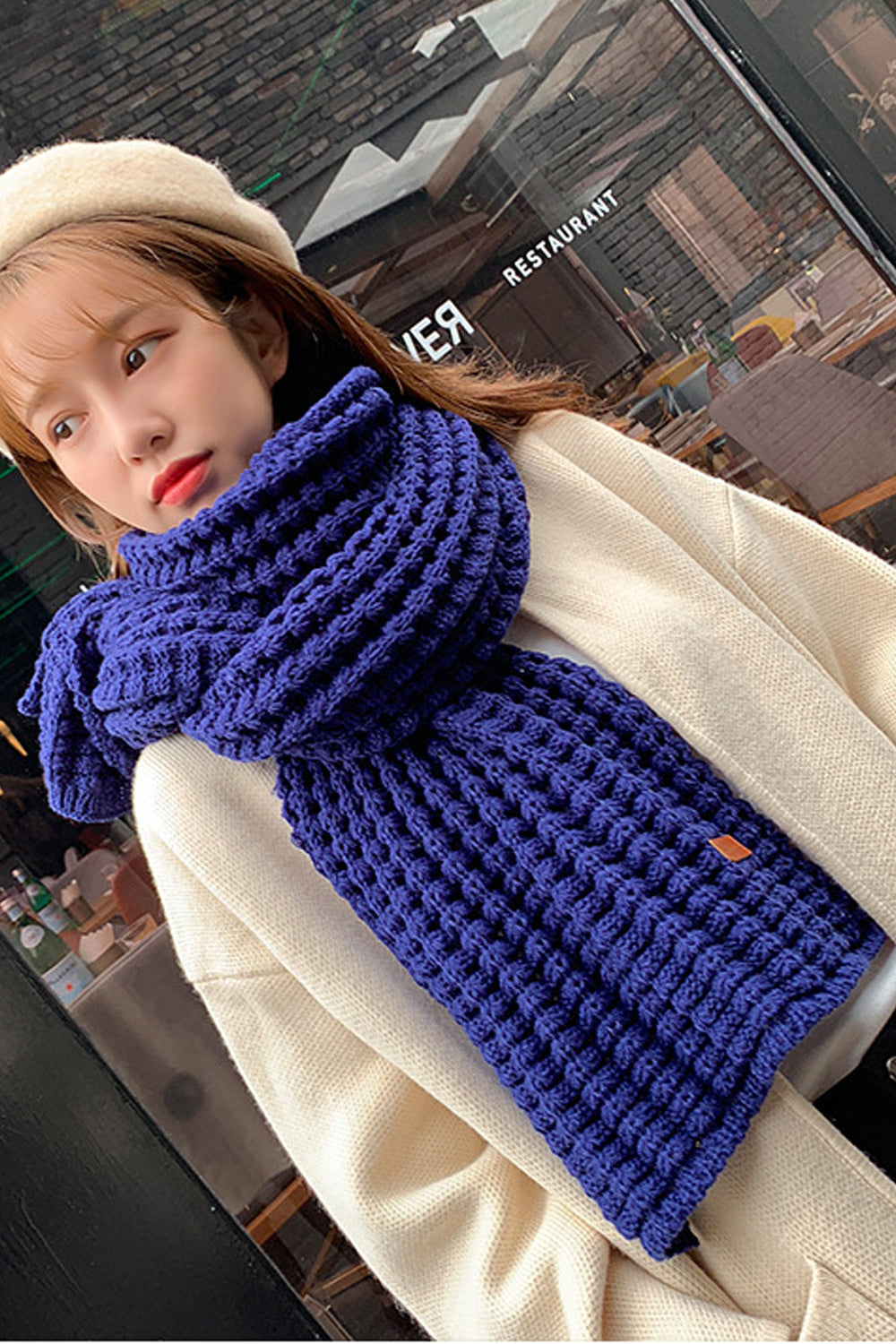 Women Solid Colored Knitted Warm Thick Muffler