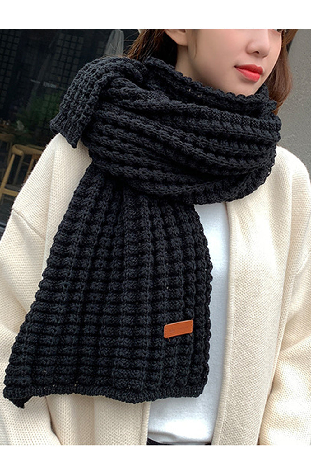 Women Solid Colored Knitted Warm Thick Muffler