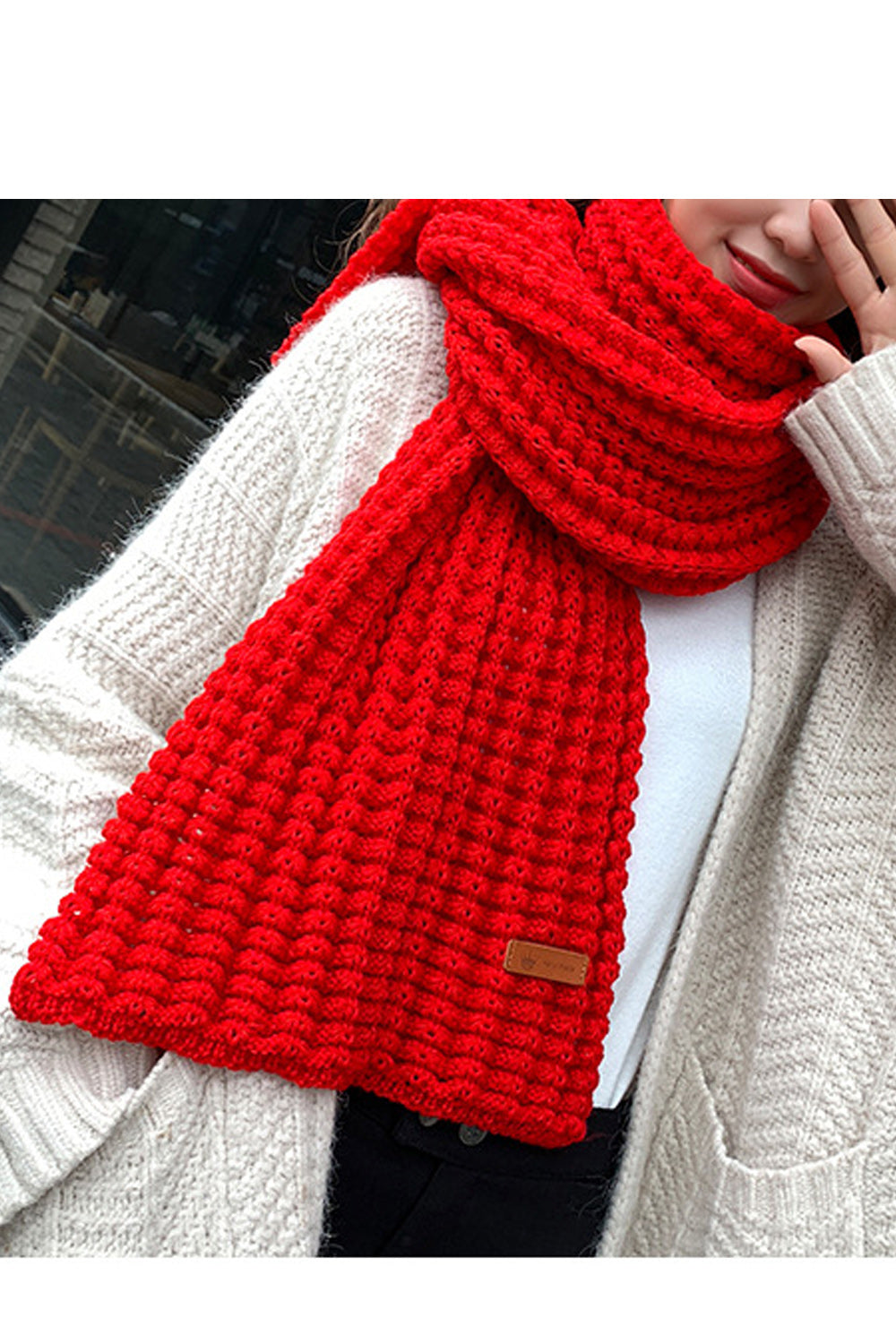 Women Solid Colored Knitted Warm Thick Muffler