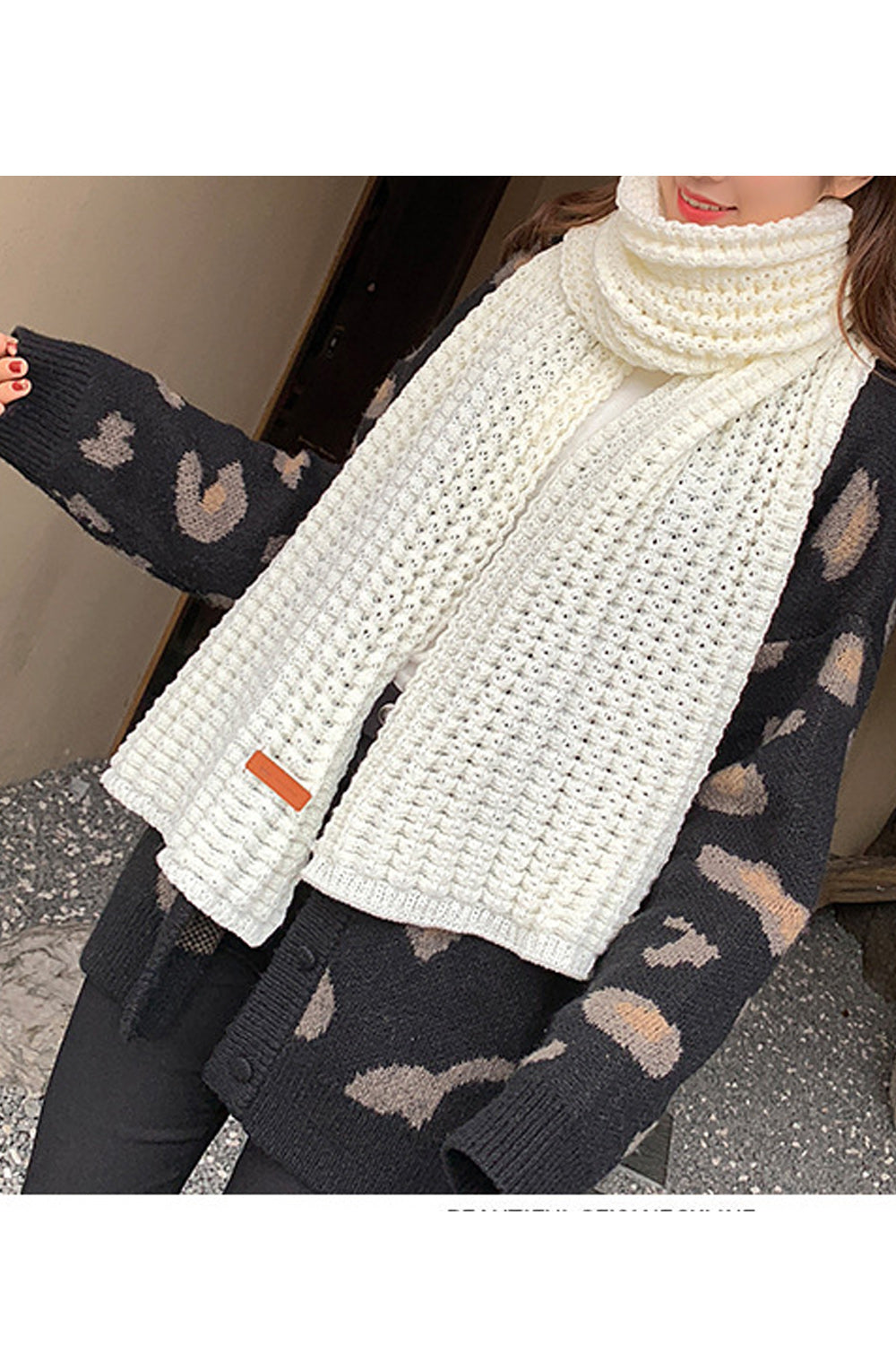 Women Solid Colored Knitted Warm Thick Muffler