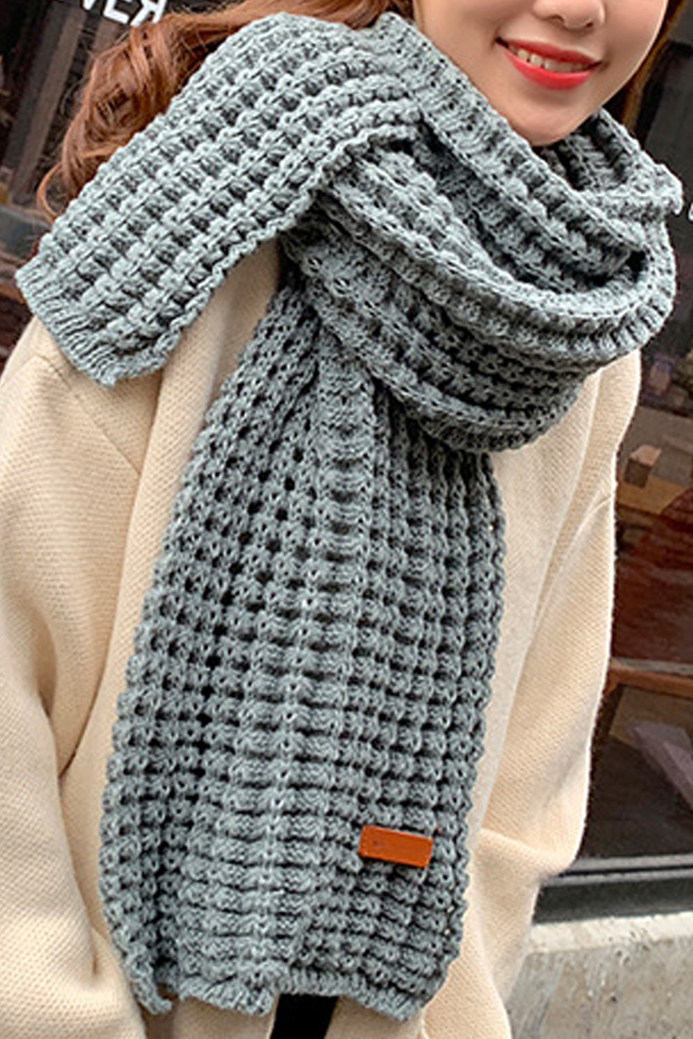 Women Solid Colored Knitted Warm Thick Muffler