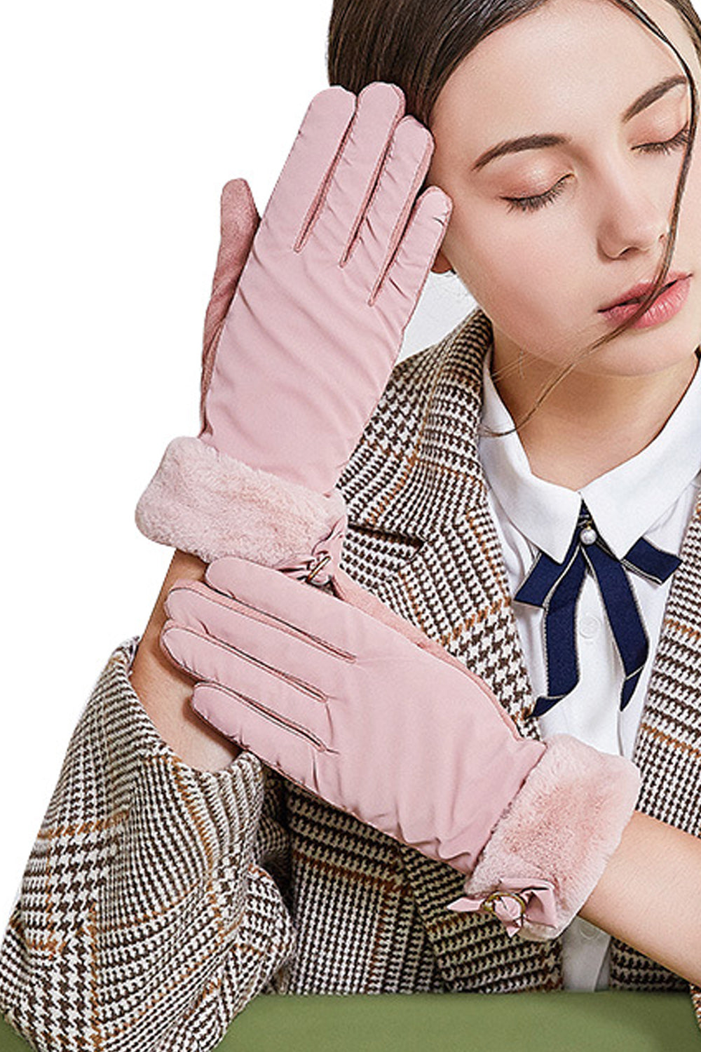 Women Solid Colored Warm Soft Classy Suede Gloves