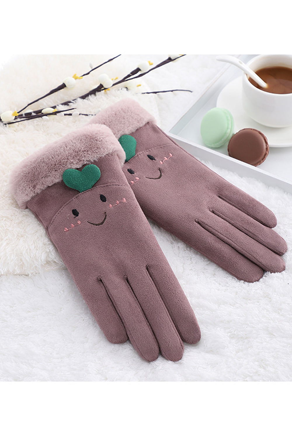 Women Solid Colored Warm Windproof Elegant Soft Suede Gloves