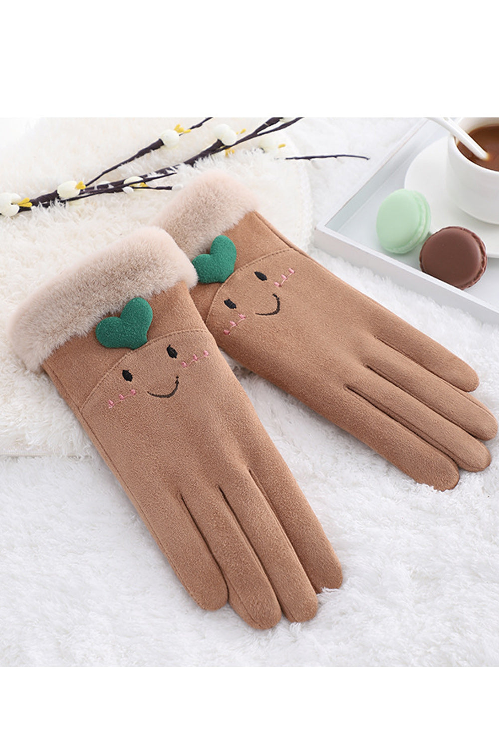 Women Solid Colored Warm Windproof Elegant Soft Suede Gloves