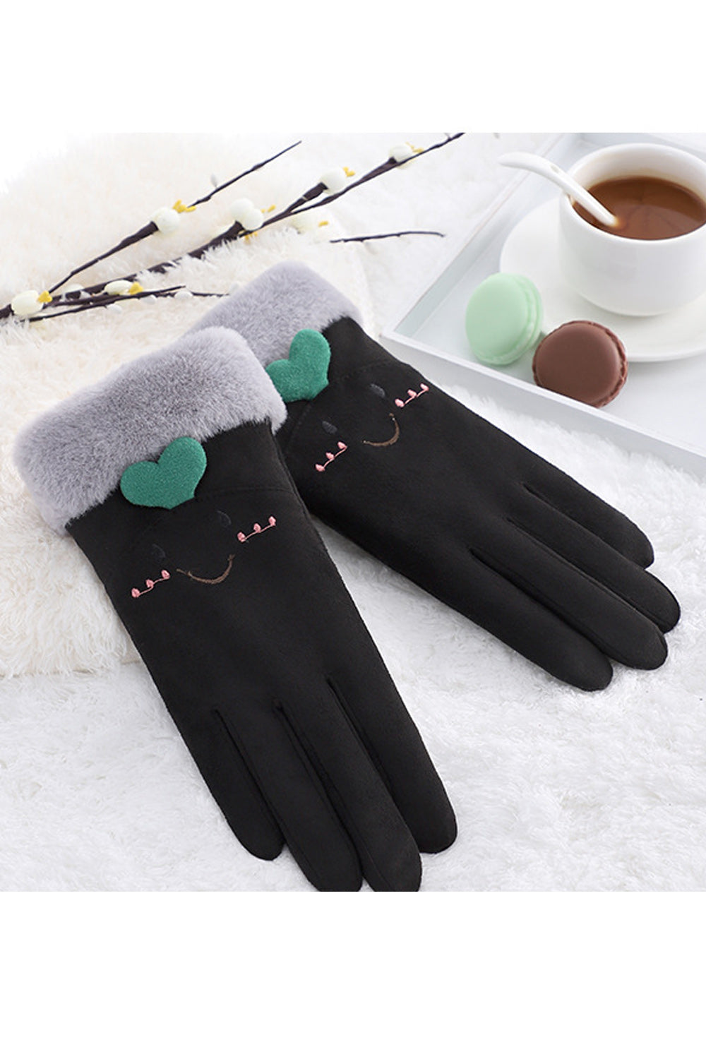 Women Solid Colored Warm Windproof Elegant Soft Suede Gloves