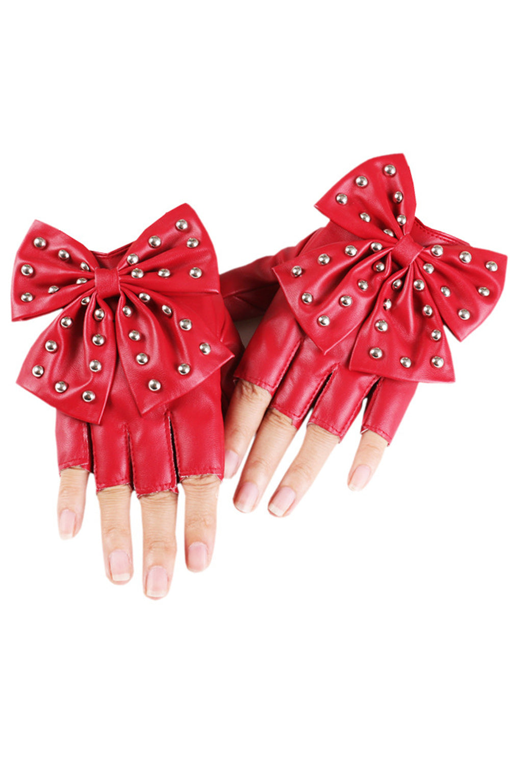 Women Elegant Solid Colored Half Finger Styled PU Gloves
