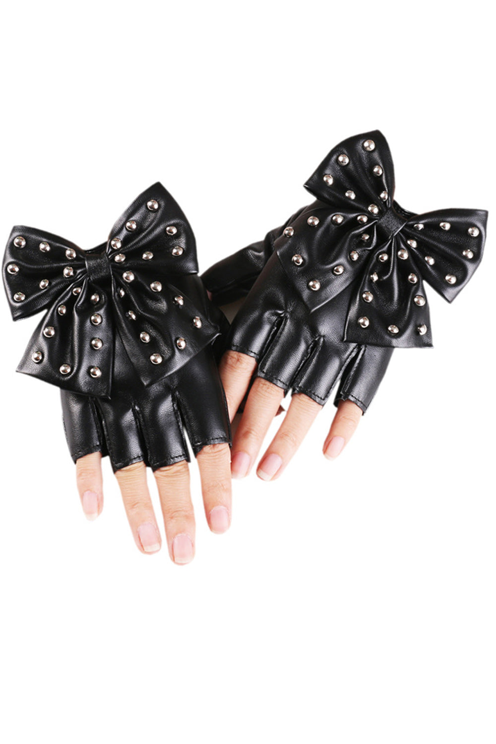 Women Elegant Solid Colored Half Finger Styled PU Gloves