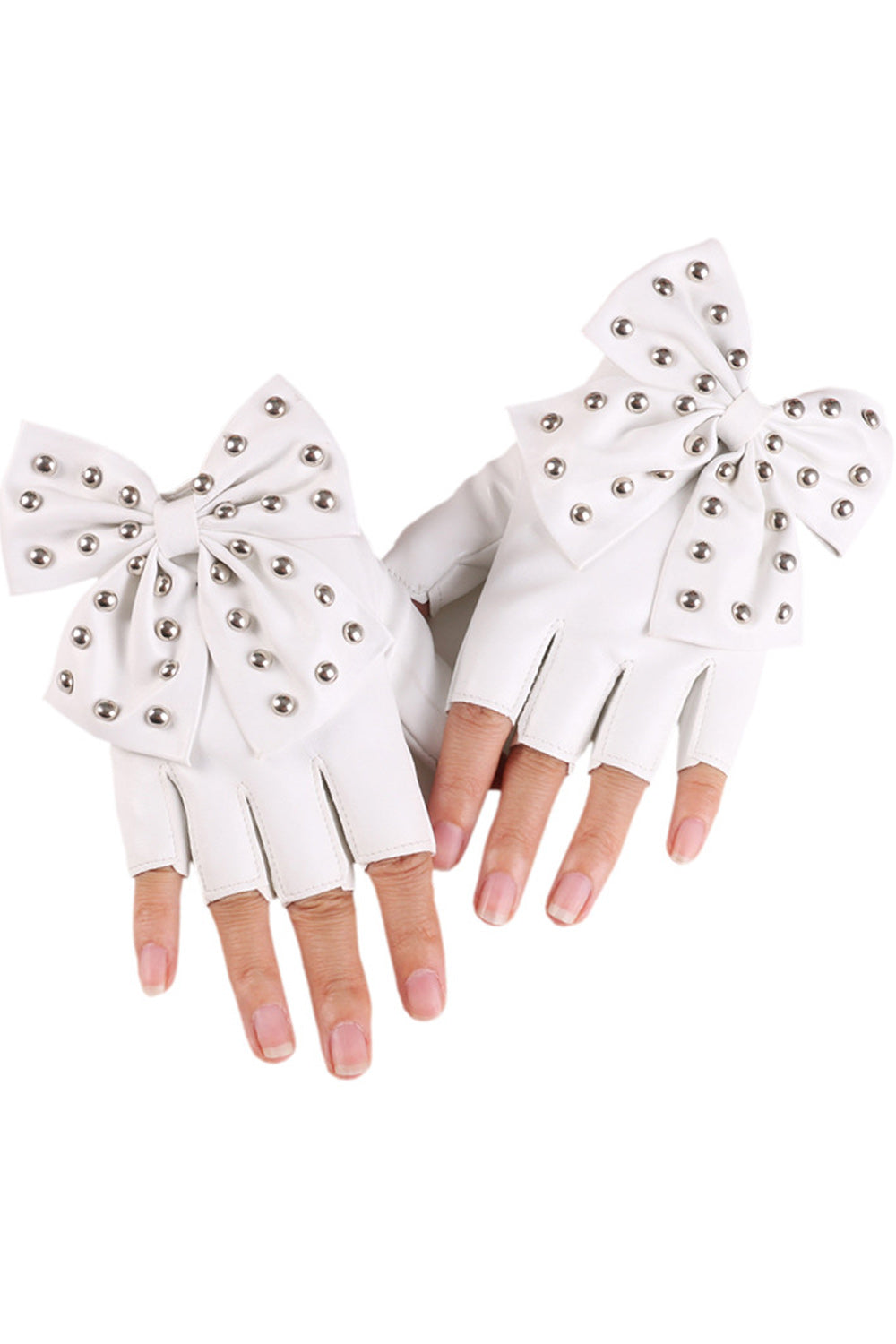 Women Elegant Solid Colored Half Finger Styled PU Gloves