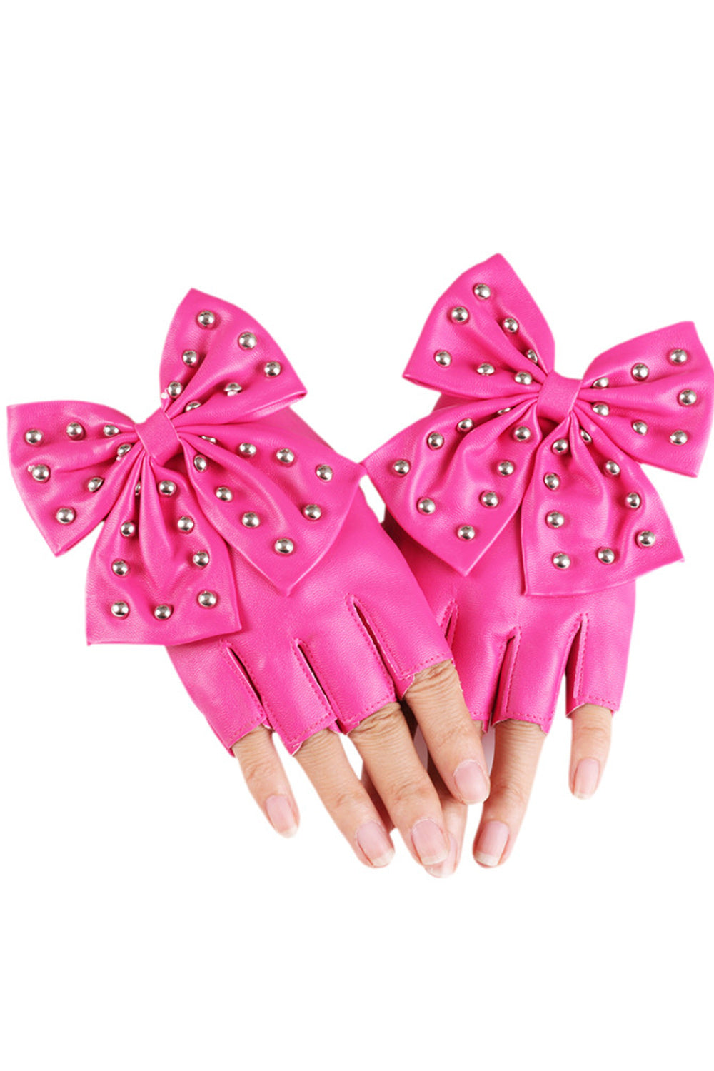 Women Elegant Solid Colored Half Finger Styled PU Gloves