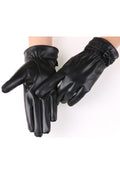 Women Small Bow Attached Lovely Simple Styled PU Leather Gloves