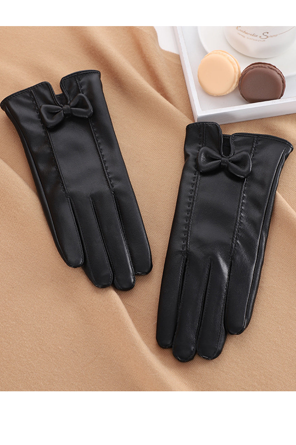Women Trendy Windproof Solid Colored Stylish PU Leather Gloves
