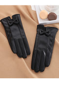 Women Trendy Windproof Solid Colored Stylish PU Leather Gloves