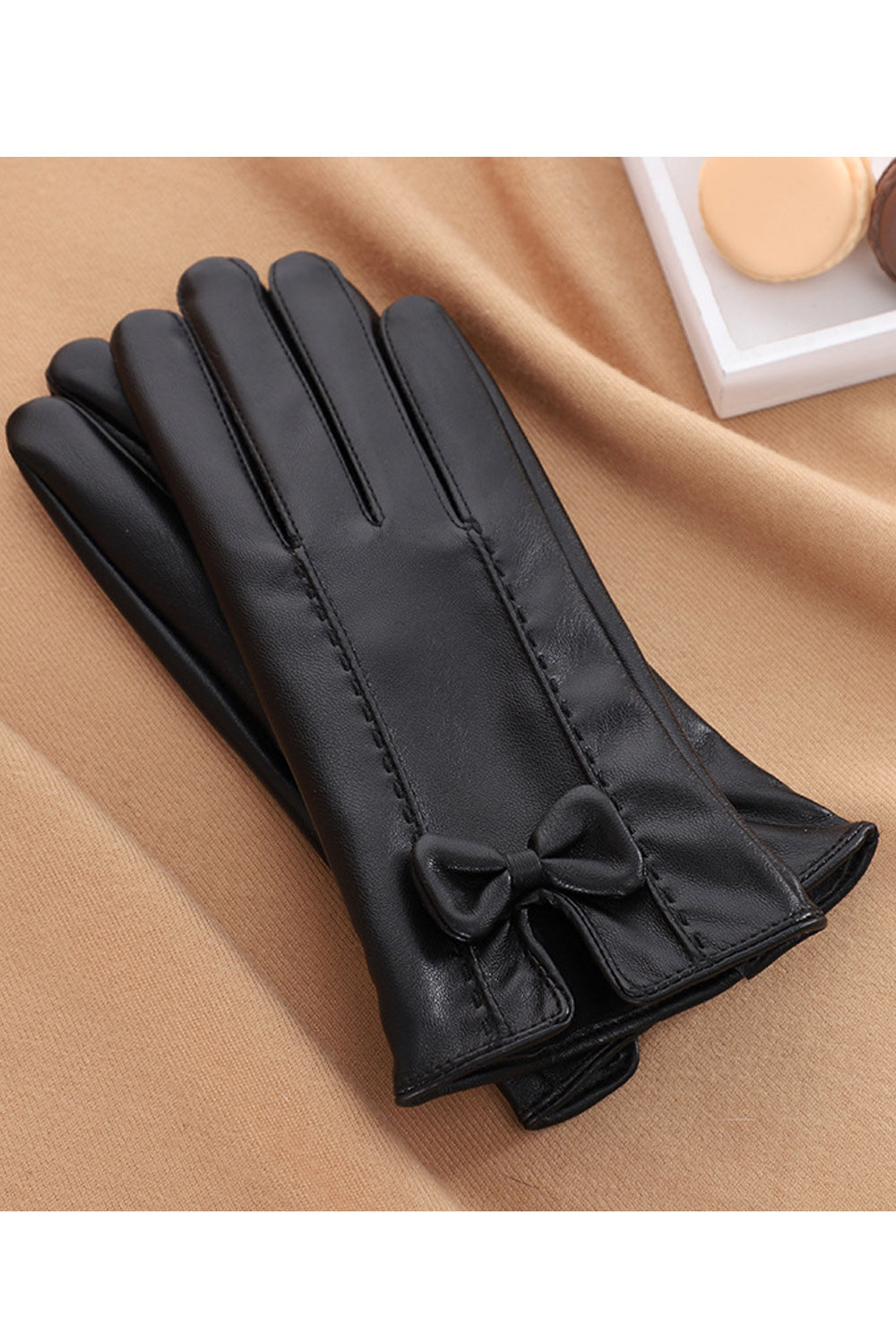 Women Trendy Windproof Solid Colored Stylish PU Leather Gloves