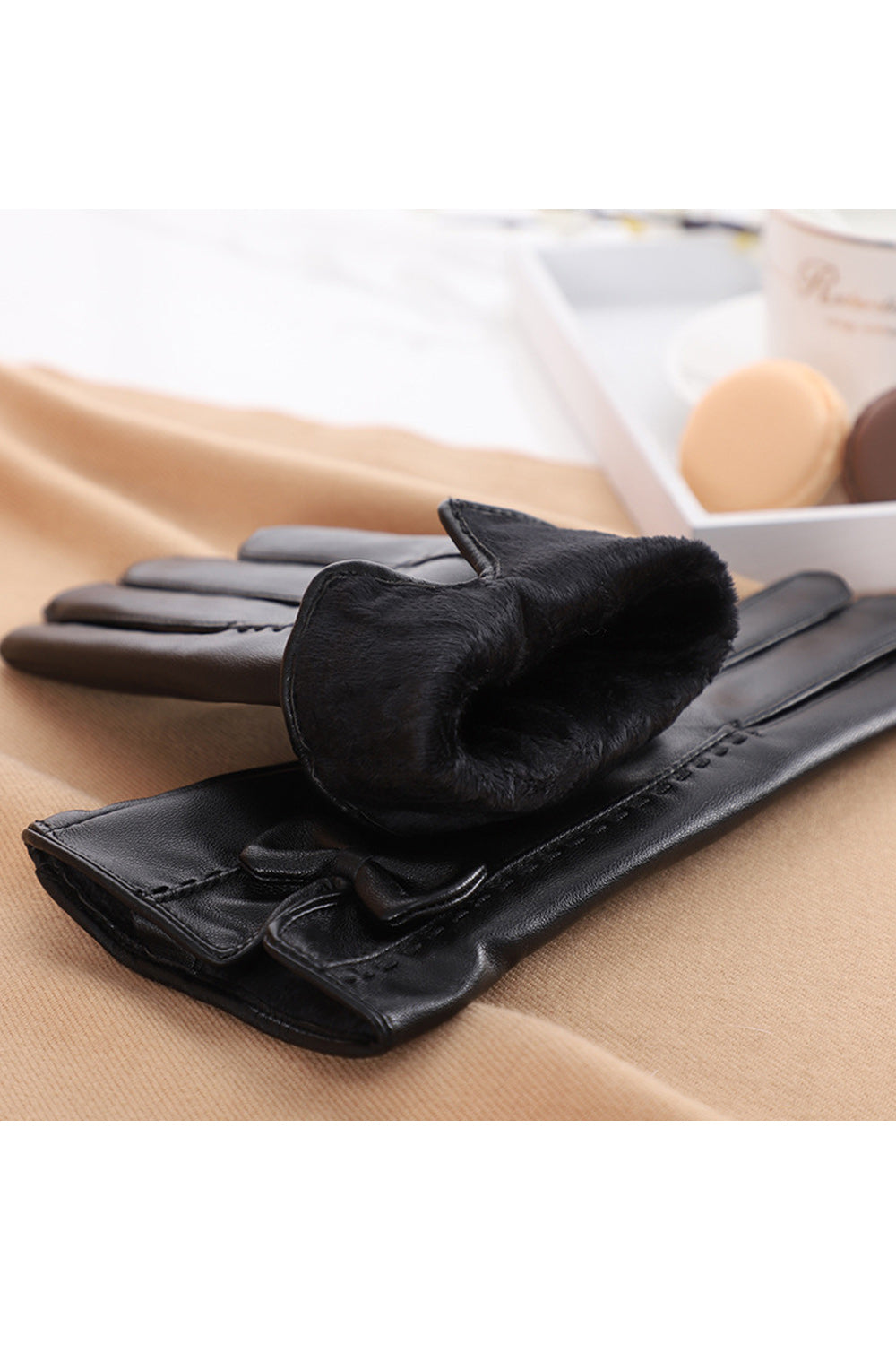 Women Trendy Windproof Solid Colored Stylish PU Leather Gloves