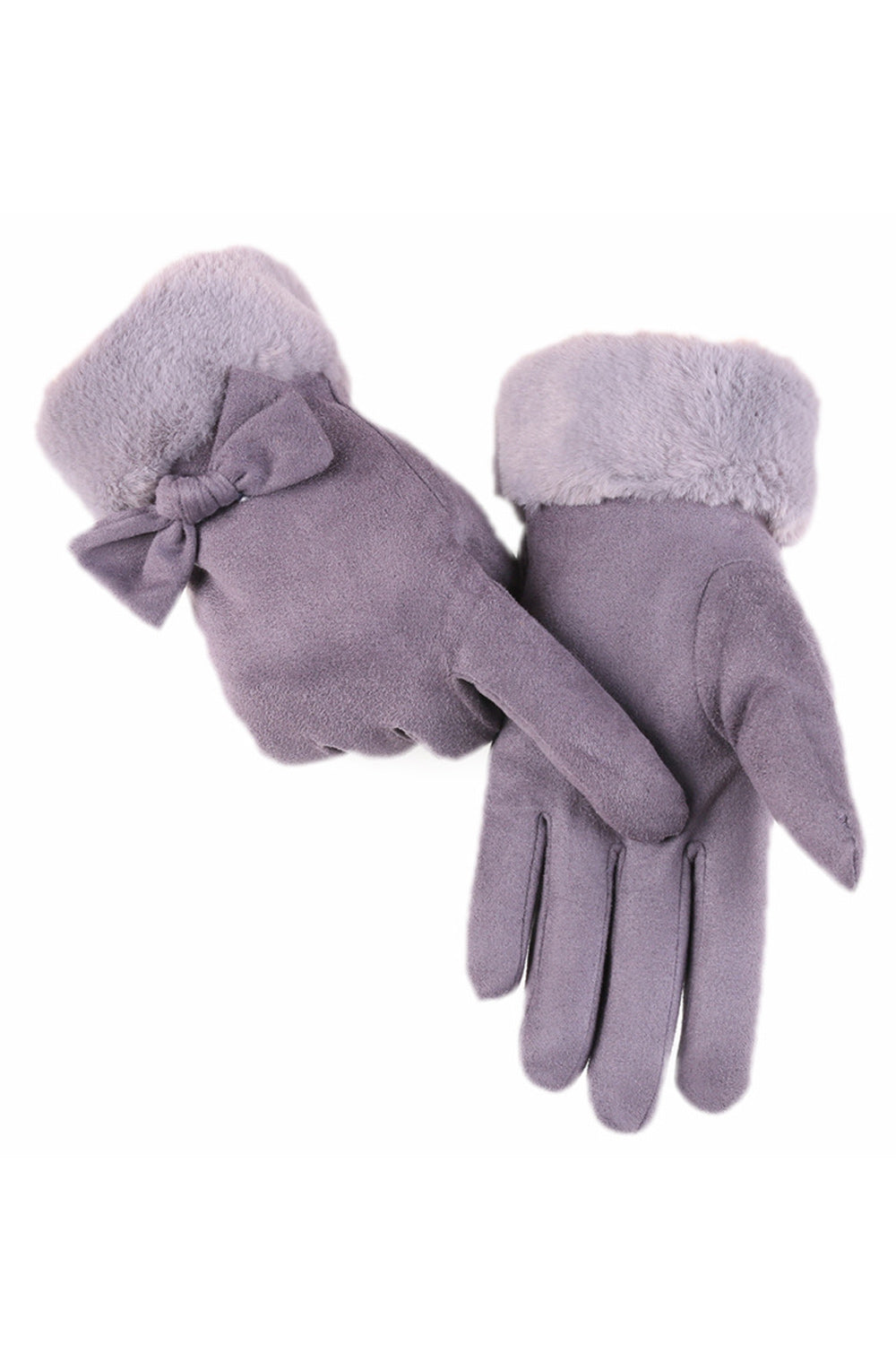 Women Convenient Solid Colored Ribbon Attached Thick Suede Gloves