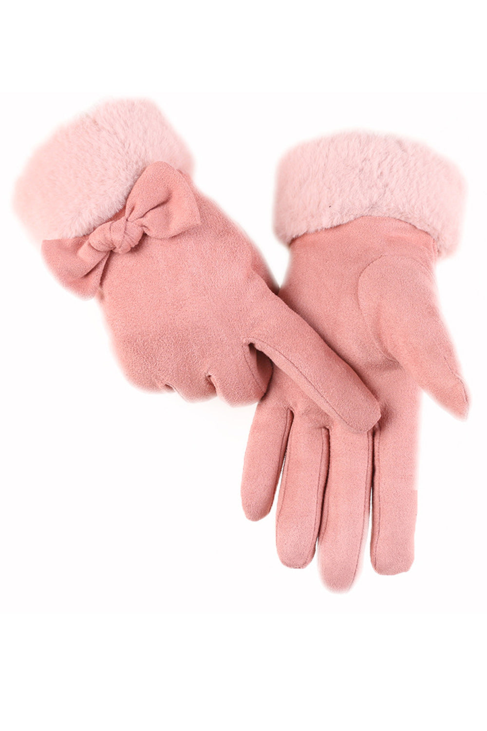 Women Convenient Solid Colored Ribbon Attached Thick Suede Gloves