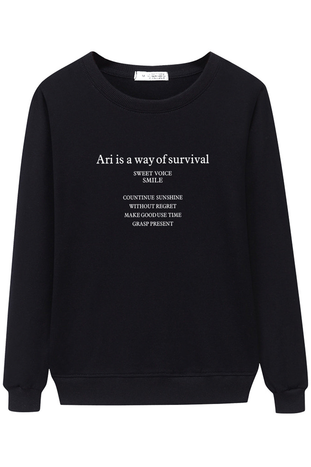 Women Warm Long Sleeve Ribbed Cuff Round Neck Sweatshirt