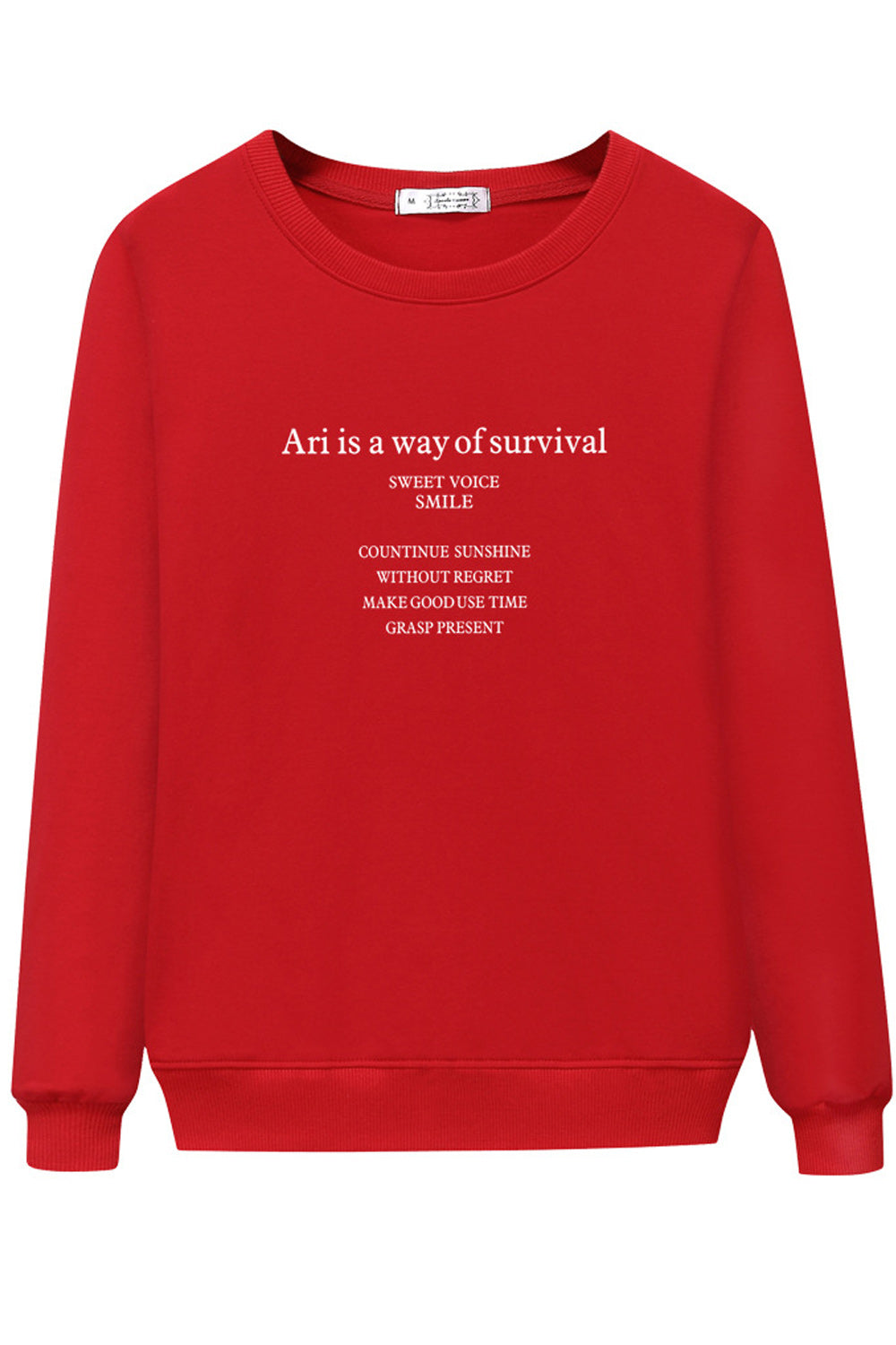 Women Warm Long Sleeve Ribbed Cuff Round Neck Sweatshirt