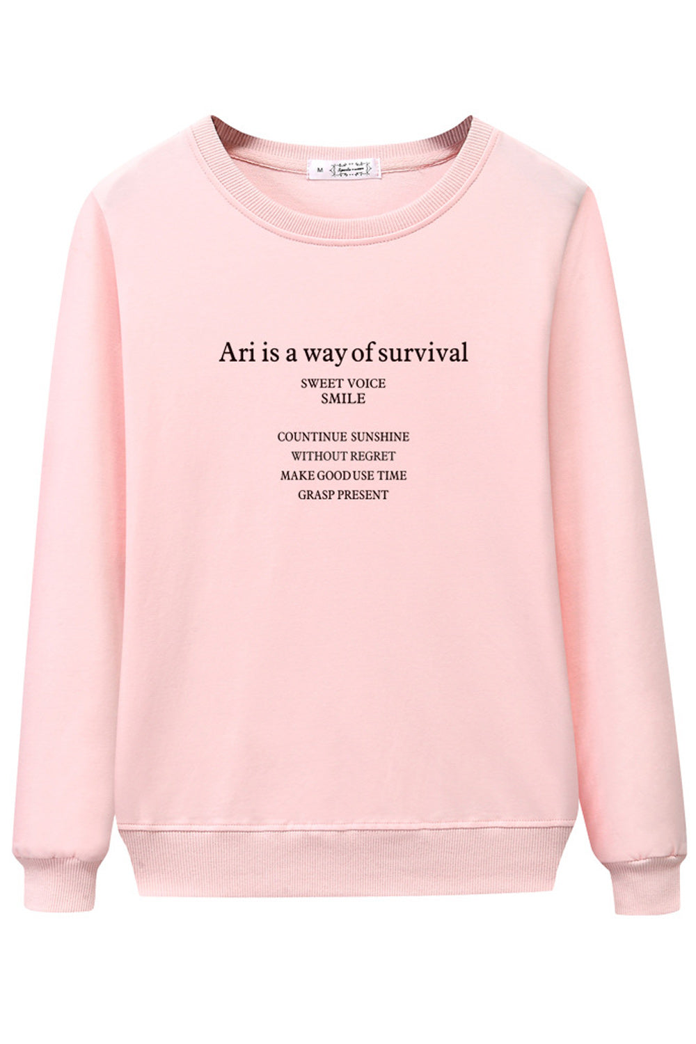 Women Warm Long Sleeve Ribbed Cuff Round Neck Sweatshirt